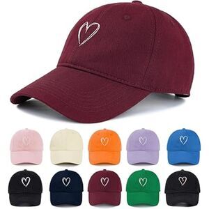 Unisex Wine Red White Heart 100% Cotton Adjustable Size Classic Baseball Caps